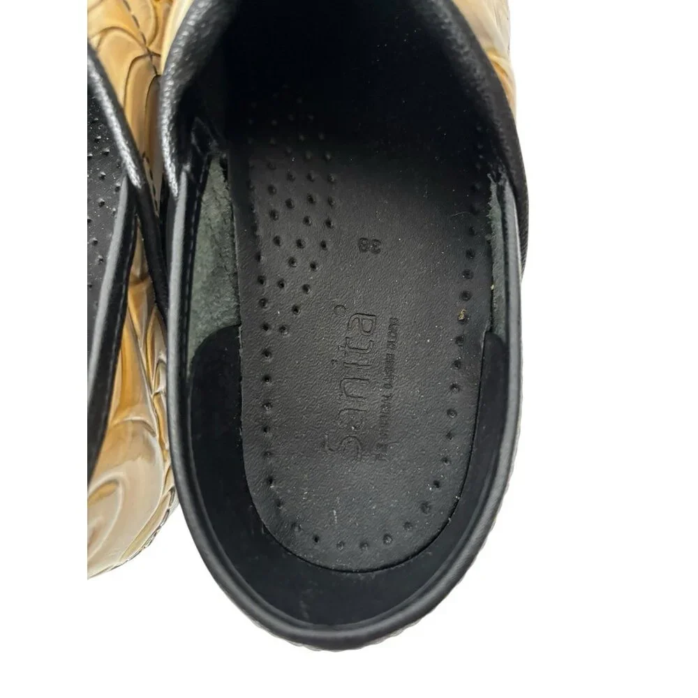 Sanita Clogs Womens EU 38 US 7 Danish Nurse Slip-On Tooled Swirl Glossy Leather - Picture 5 of 6